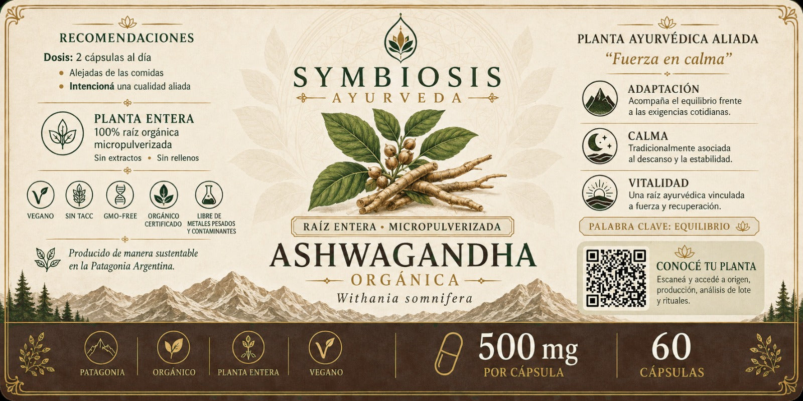Symbiosis Ashwagandha - detalle de etiqueta