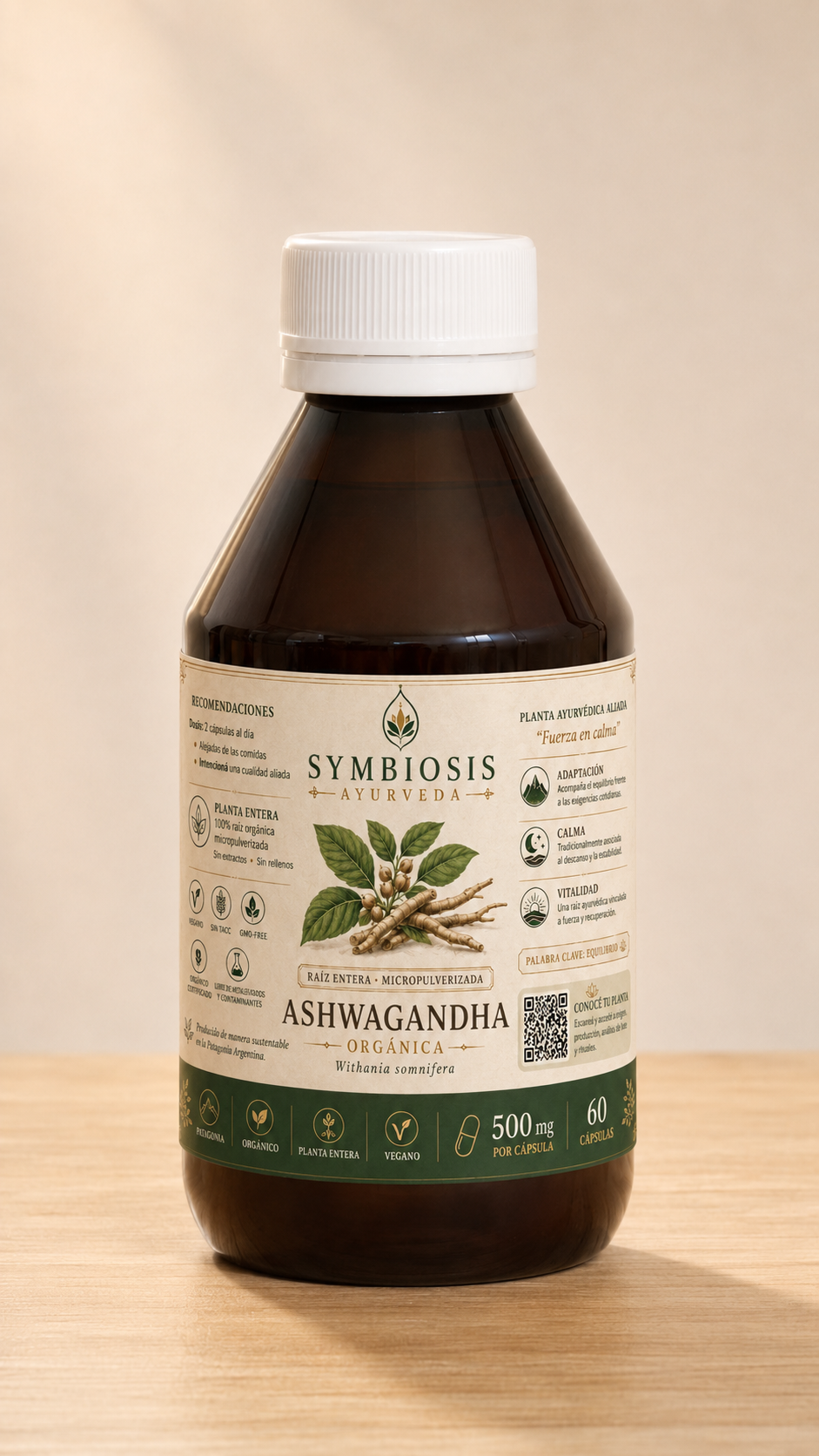 Symbiosis Ashwagandha - frasco 500mg raíz pura micromolida