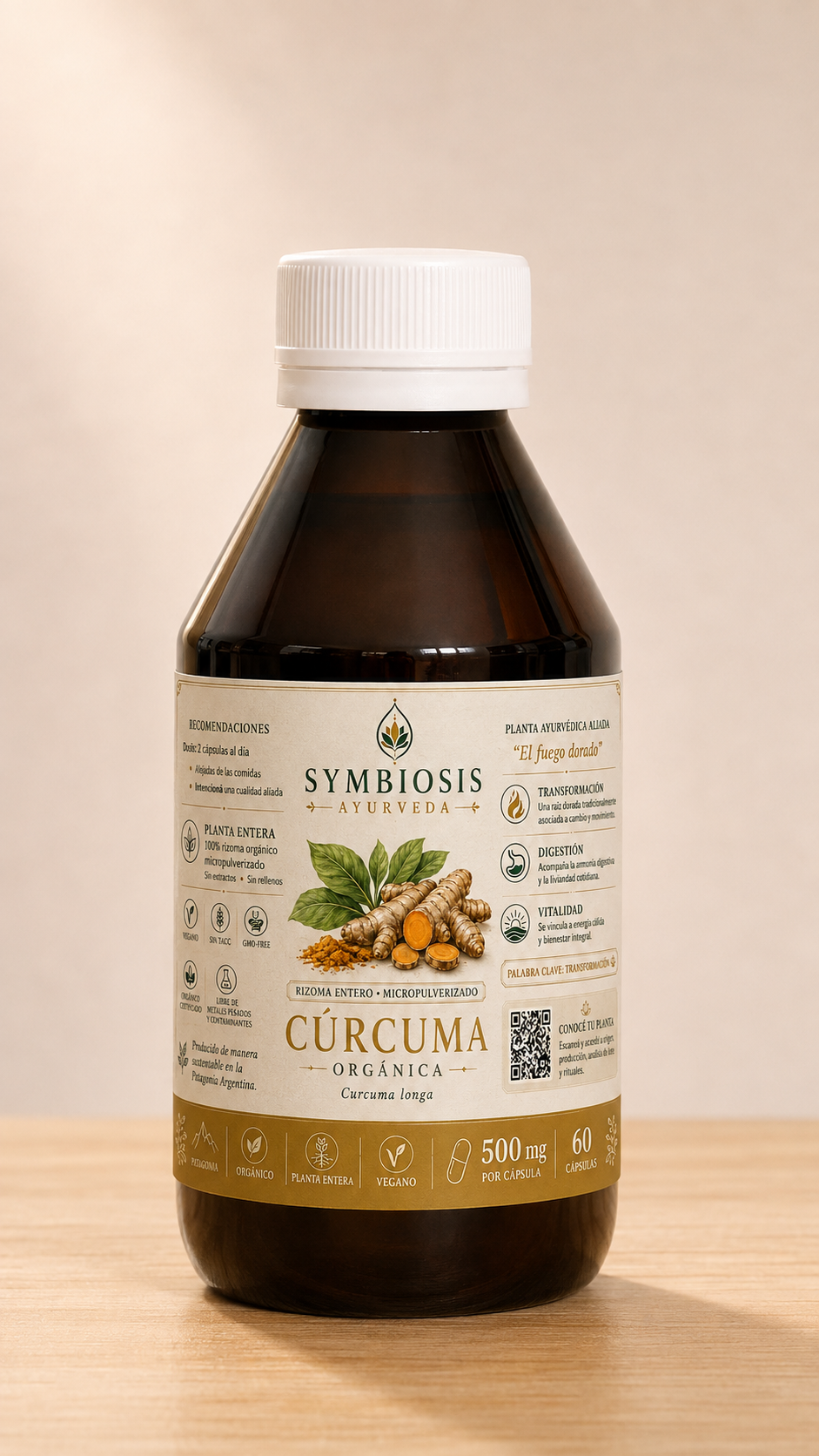 Symbiosis Cúrcuma - frasco 500mg raíz pura micromolida