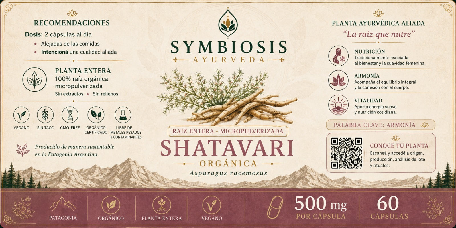 Symbiosis Shatavari - detalle de etiqueta