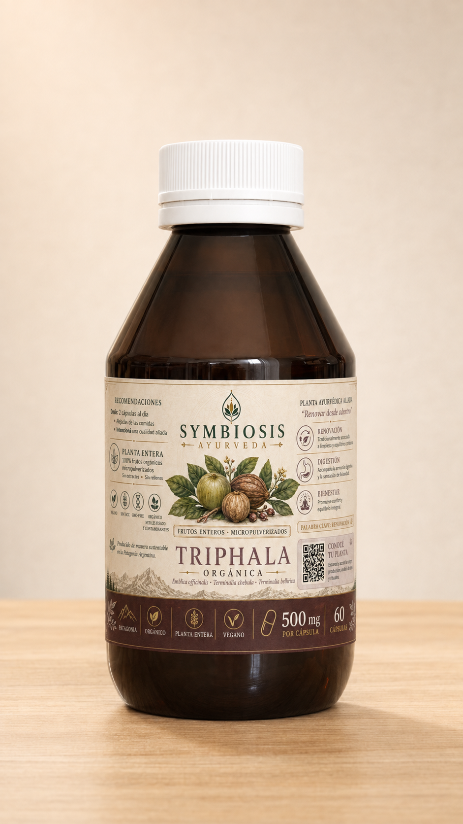 Symbiosis Triphala - frasco 500mg mezcla pura micromolida