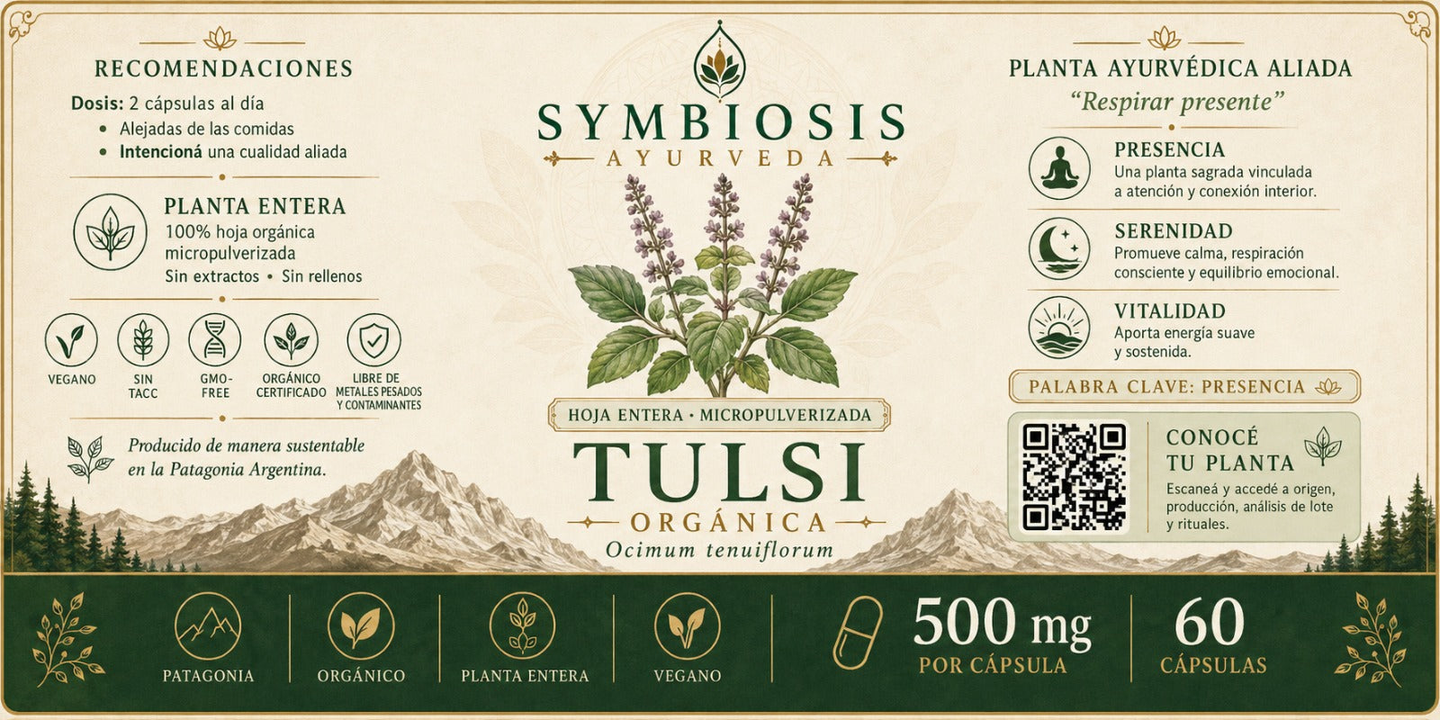 Symbiosis Tulsi - detalle de etiqueta