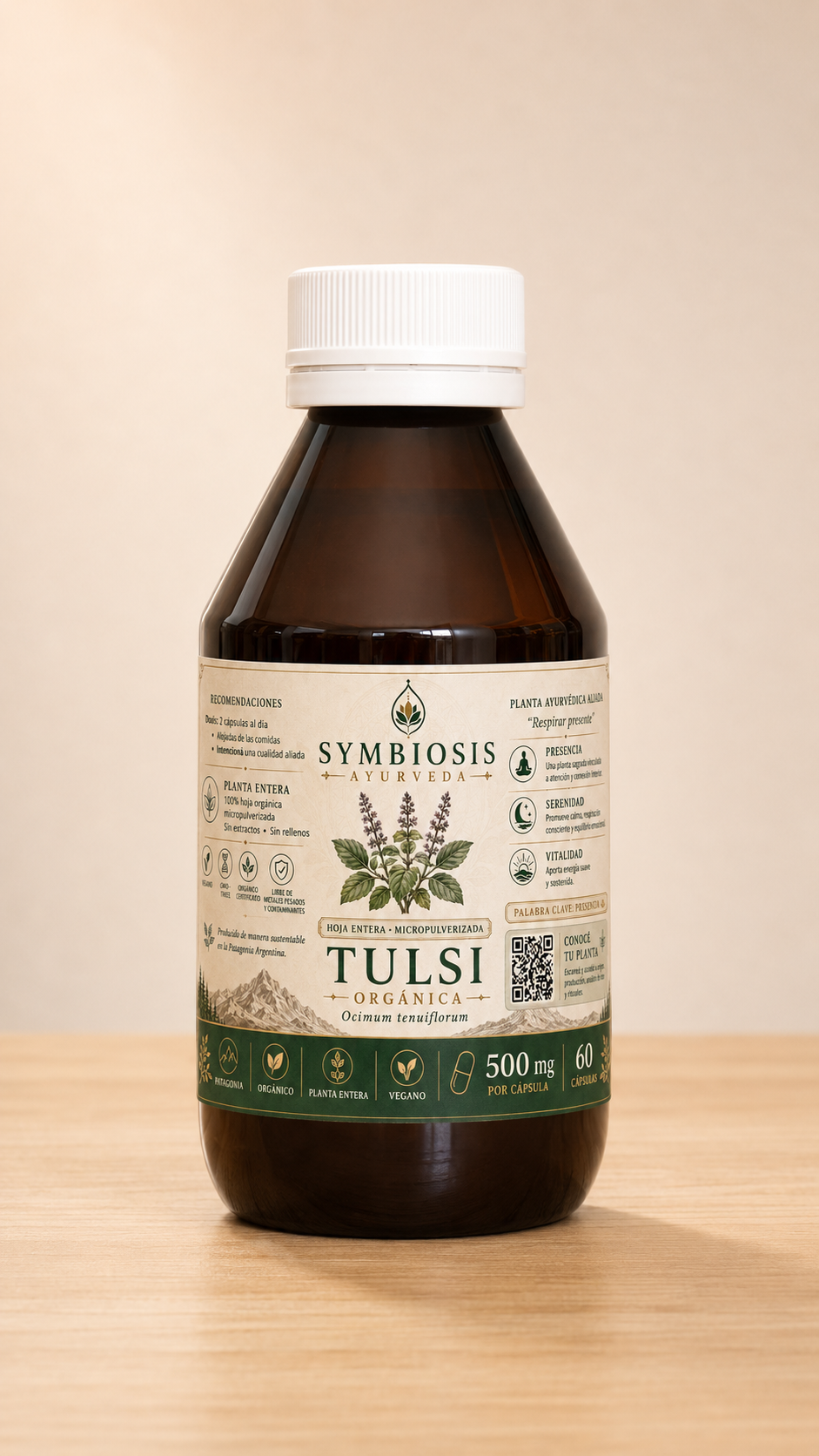 Symbiosis Tulsi - frasco 500mg hoja pura micromolida